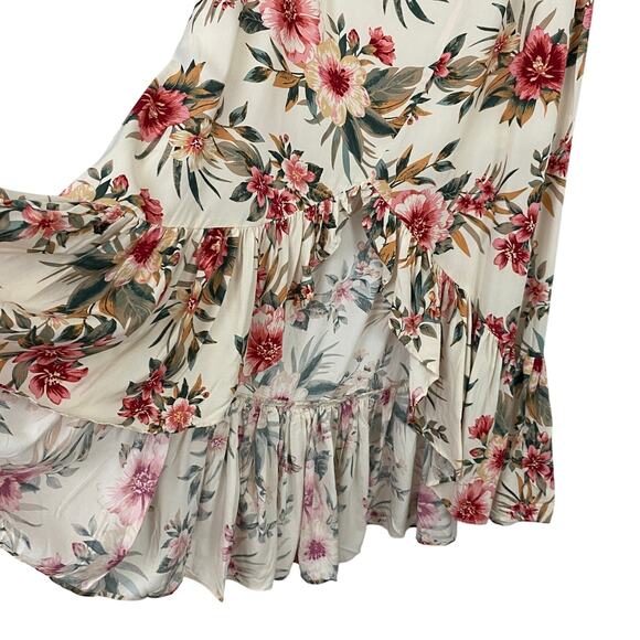 Dex Floral Hawaiian Print Midi Skirt Women XL Cream Red Ruffle Cottagecore Boho - Picture 4 of 11